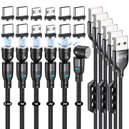 Magnetic charging cable, Magnetic charging cable [6 pieces, 0.5m 1m 1m 2m 2m 3m], USB C Magnetic Cable 360° and 180° Rotatable magnetic cable with Micro USB/Type C for smartphones