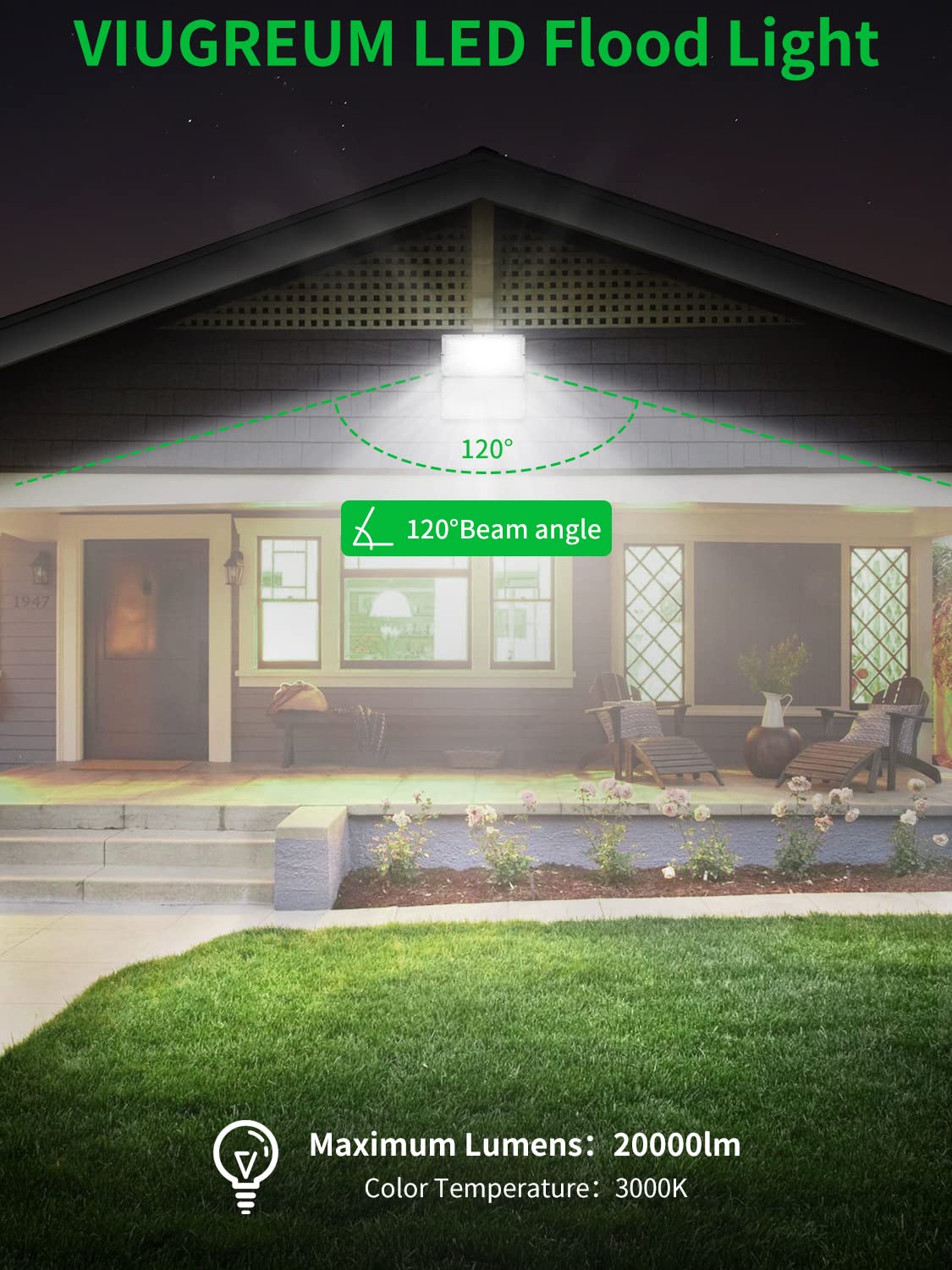 Viugreum 200W LED floodlight, super bright with 210 LEDs (SMD 2835), IP66 waterproof for outdoor use in garden, garage, yard. Cold white light (6000K-6500K) with 20000 lumens.