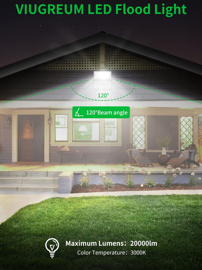 Viugreum 200W LED floodlight, super bright with 210 LEDs (SMD 2835), IP66 waterproof for outdoor use in garden, garage, yard. Cold white light (6000K-6500K) with 20000 lumens.