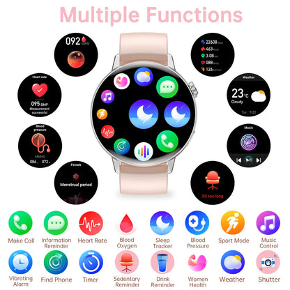 Erkwei smartwatch women with Bluetooth calls 1.32 inch touchscreen ladies watch for iPhone Android women's fitness watch with pedometer heart rate monitor sleep monitor SpO2 monitoring