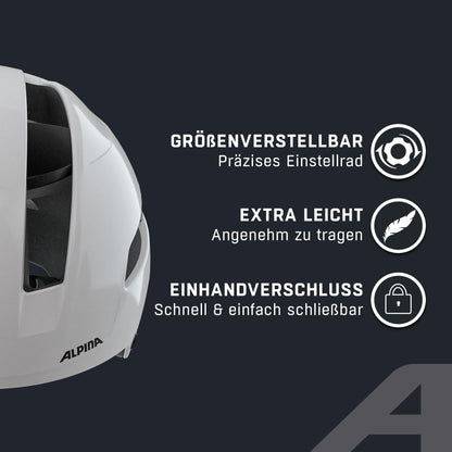 Alpina SOHO - Extremely sturdy, lightweight & individually adjustable urban bike helmet for adults, White Gloss, 55-59 cm
