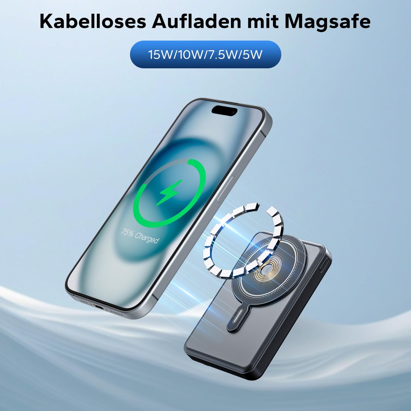 Eazpower Magsafe Powerbank for Apple, 10,000mAh Power Bank for iPhone with Built-in USB-C Cable, Wireless Magnetic Powerbank 20W PD Fast Charging for iPhone, Apple Watch, and Airpods.