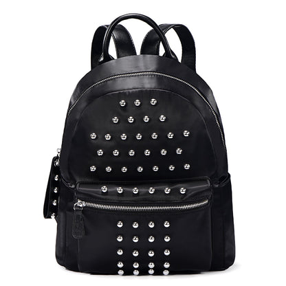DonDon Women's Backpack Faux Leather Studs Round Black