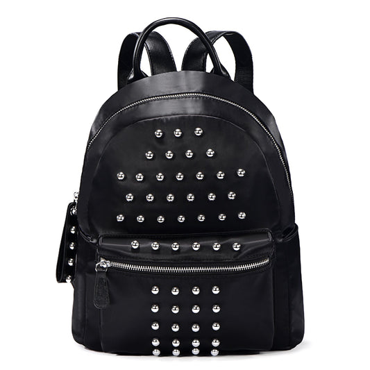 DonDon Women's Backpack Faux Leather Studs Round Black