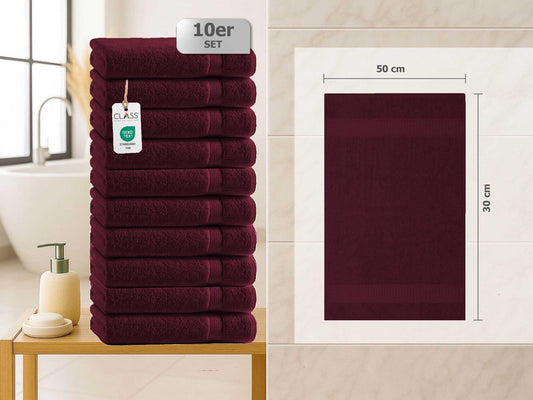 Class Home Collection Terry Guest Towels 30x50 cm - Set of 10 Guest Towels - Especially soft & absorbent guest towels made of 100% cotton with hanging loop - Bordeaux