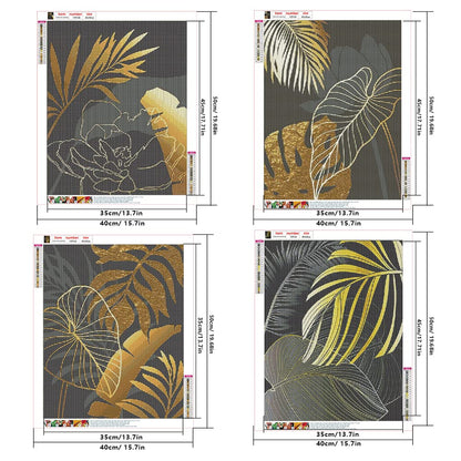 4 pieces of Diamond Painting Leaves 40x50 cm Diamond Painting Leaves Gold and Black Diamond Painting Pictures Modern Style Diamond Art Minimalism for Living Room Embroidery Kit Adults Stickers