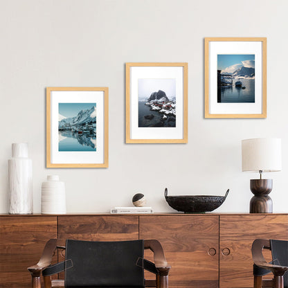 KAIWIN Oak Picture Frame A3 3 Piece Set with Mount 21x30 cm (A4) | Photo Frame with Acrylic Glass for Hanging | For Photos, Posters, Puzzles, Poster Frames