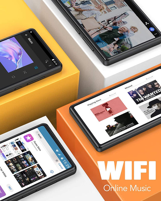 AGPTEK WiFi MP4 player with 4" touchscreen, 1000mAh battery, 1GB RAM, 8GB ROM, HD video player with Android 6.0 for FM radio, online features, etc. Music player with 32GB TF card, black.