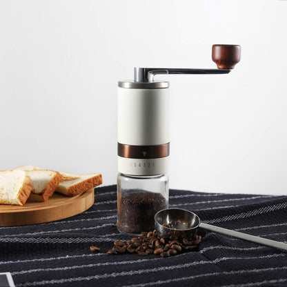 Vucchini Manual Coffee Grinder with External Adjustable Coarseness, Stainless Steel, Ceramic Conical Burr, Milk White, Portable Grinder for On-the-Go in Home Office.