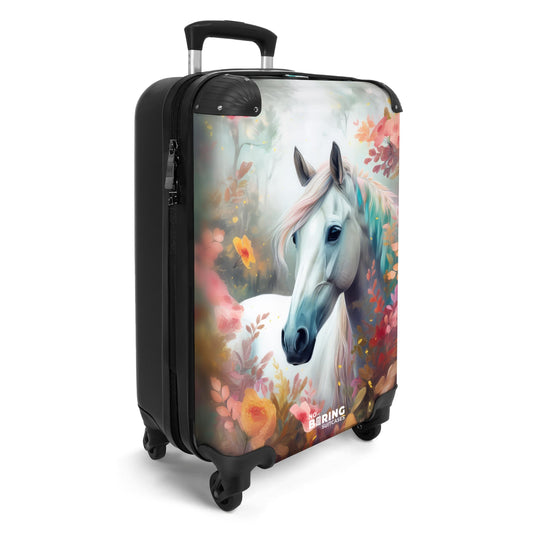 NoBoringSuitcases.com® Kids luggage suitcase girl trolley carry-on hard shell suitcase small gift - Kids - Horses - White - Kids suitcase girls suitcase small, 55x40x20
