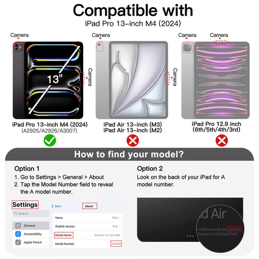 JETech case for iPad Pro 13 inch M4 (2024) with pencil holder, clear transparent back shell slim stand shockproof tablet cover, auto wake/sleep (black)