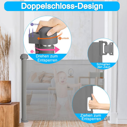NAIZY door safety gate roller 0-180cm stair gate roller dog door gate and baby stair gate retractable door expandable dog barriers for indoor and outdoor use - Gray