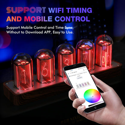 ClocTeck LED Nixie Clock, Digital Nixie Tube Clock, Nixie Tube Clock, Syncs with WiFi, Alarm and 12/24-hour display, no assembly required - A retro gift for friends.