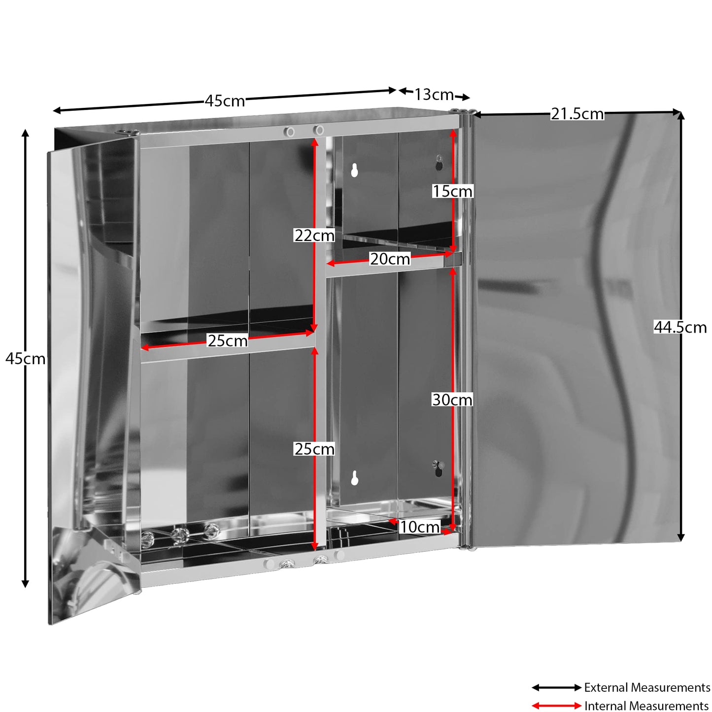 Vida Designs Tiano Bathroom Mirror Cabinet, 2 Doors, Wall Mount, Stainless Steel, Modern Storage Cabinet, Contemporary