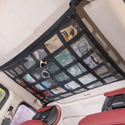 Car luggage net for storage, car cargo net, universal car roof luggage net cover, mesh bag with zipper, 90X65CM.