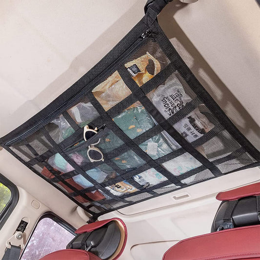 Car luggage net for storage, car cargo net, universal car roof luggage net cover, mesh bag with zipper, 90X65CM.
