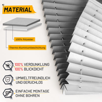 BelleMax pleated blind without drilling, blackout thermal pleated blind with clamp fixing, gray 100x130cm (WxH), blackout pleated blind 100% lightproof for windows, opaque privacy sun protection
