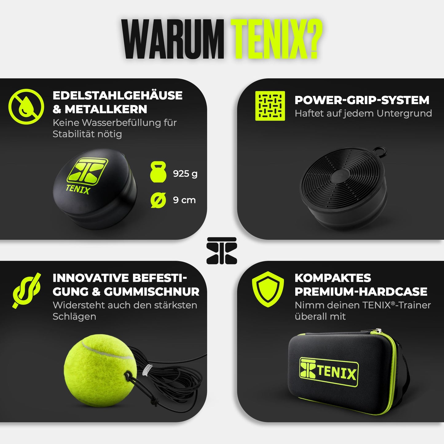 TENIX® Tennis Trainer Set [with Power-Grip System] Tennis training device for kids & adults | Play tennis alone in the yard, park, or tennis court | Get your self-trainer now!
