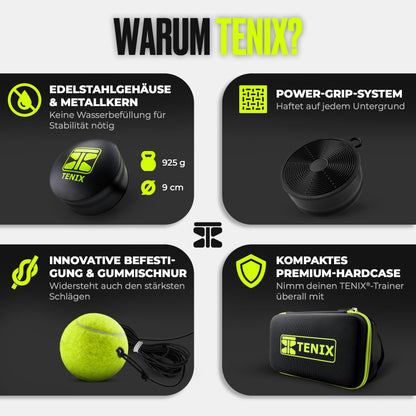 TENIX® Tennis Trainer Set [with Power-Grip System] Tennis training device for kids & adults | Play tennis alone in the yard, park, or tennis court | Get your self-trainer now!