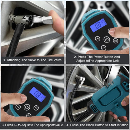 Battery compressor for Makita 18v, 130PSI electric air pump car compressor, LED digital pressure display, auto-off function, ideal for bicycle/car/ball (A)