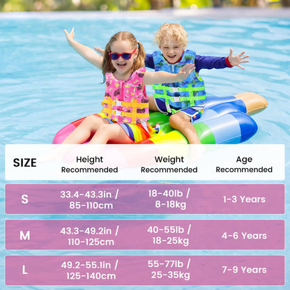 Swim vest for kids, neoprene vest perfect for toddlers. Ideal swim aid for bathing suit assistance in swim training. Adjustable safety straps for girls and boys - Pink, L (7-9 years)