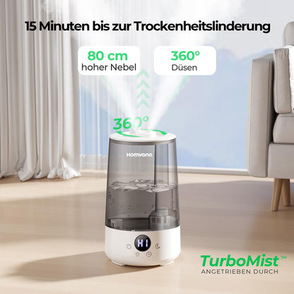 Homvana Humidifier Bedroom Top-Fill, 3.6L 360° Cool Mist 34H Long-lasting, Quiet 16dB (SilentSpray Tech) Small, Nursery Baby, BPA Free, Plant Aromatherapy Diffuser 7-Color Night Light