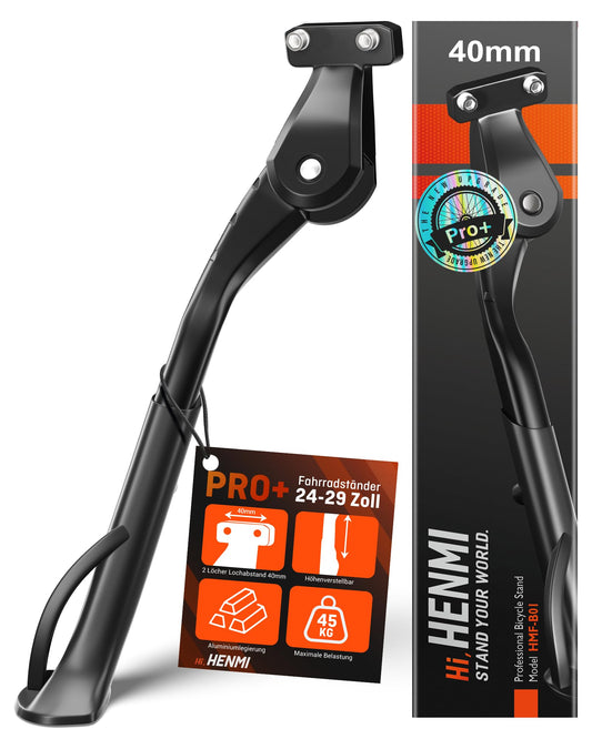 HENMI Bike Stand 24-29 Inch Pro+, Bike Stand with 2 Holes, Stable Side Stand, Designed for E-Bike and MTB, 40mm Hole suitable for M6 screws.