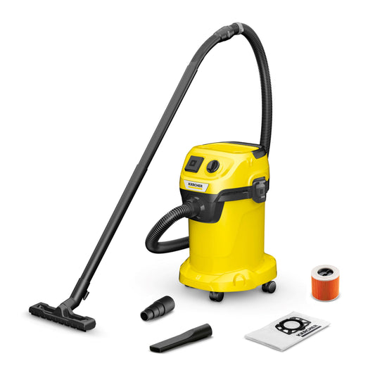 Kärcher wet/dry vacuum WD 3 P V-19/4/20, including cartridge filter, fleece filter bag, 1,000 W, plastic container: 19 l, suction hose: 2 m, integrated power outlet for power tools