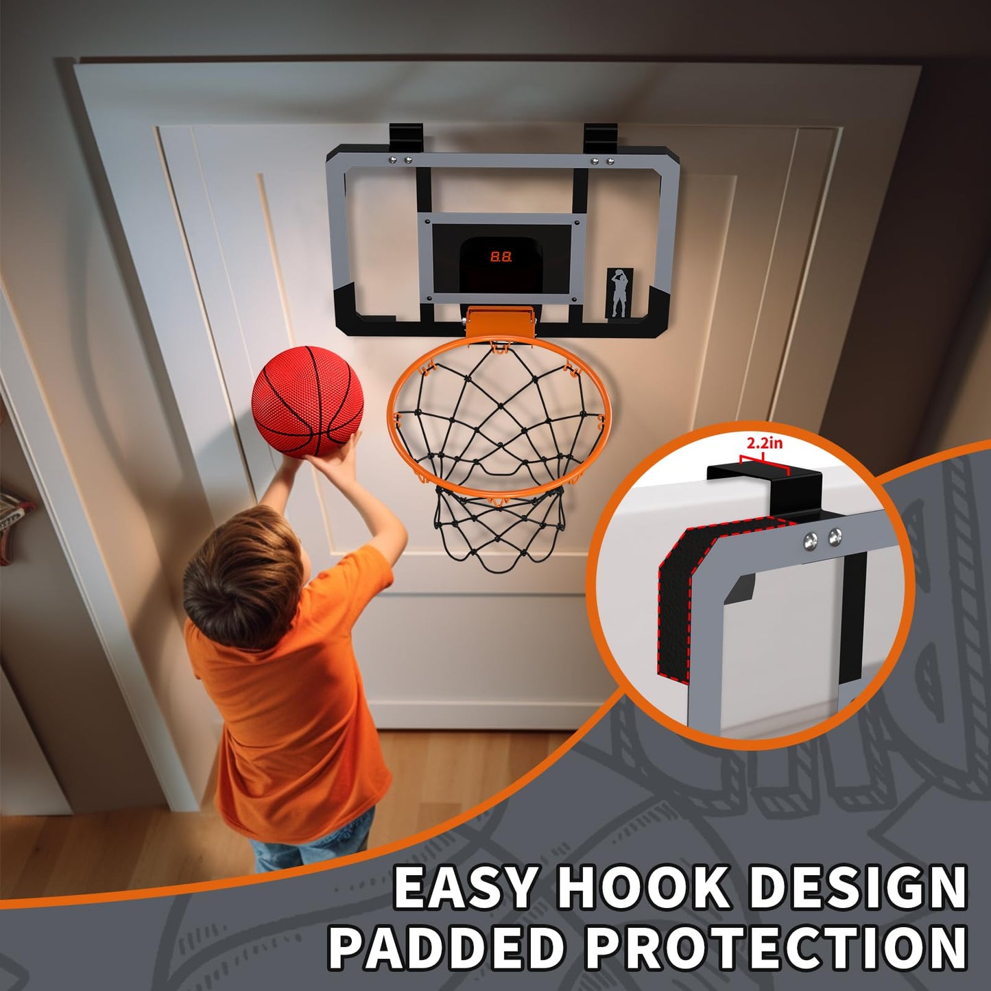 HYES Mini Basketball Hoop for Kids, Room Basketball Set with Electronic Scoreboard, 3 Ball Pump Indoor Outdoor Basketball Hoop, Sports Toy Basketball Board