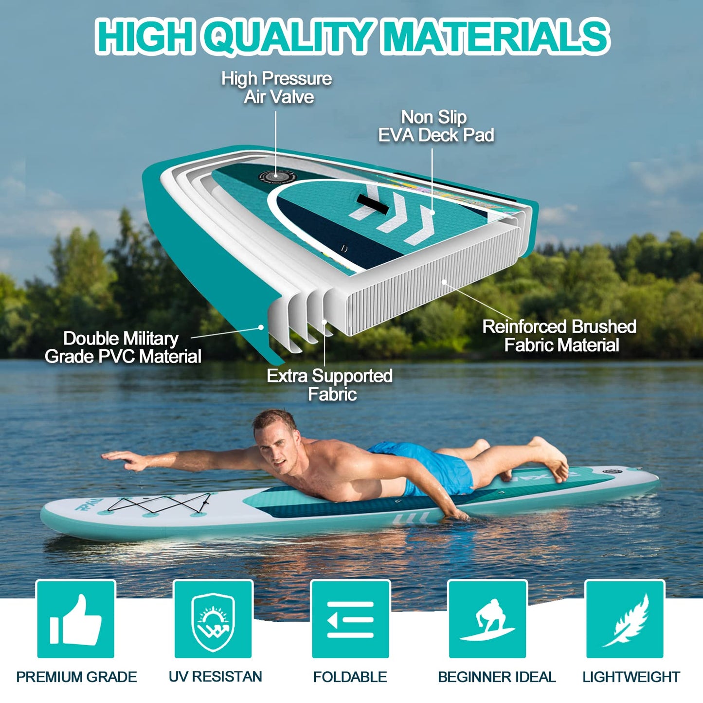 SUP Board, Inflatable Stand Up Paddling Board Set Wide Stable Design 320×84×15cm/335x84x15cm up to 200KG with Complete Accessories, Stand Up Paddle Board Surfboard for Kids & Adults