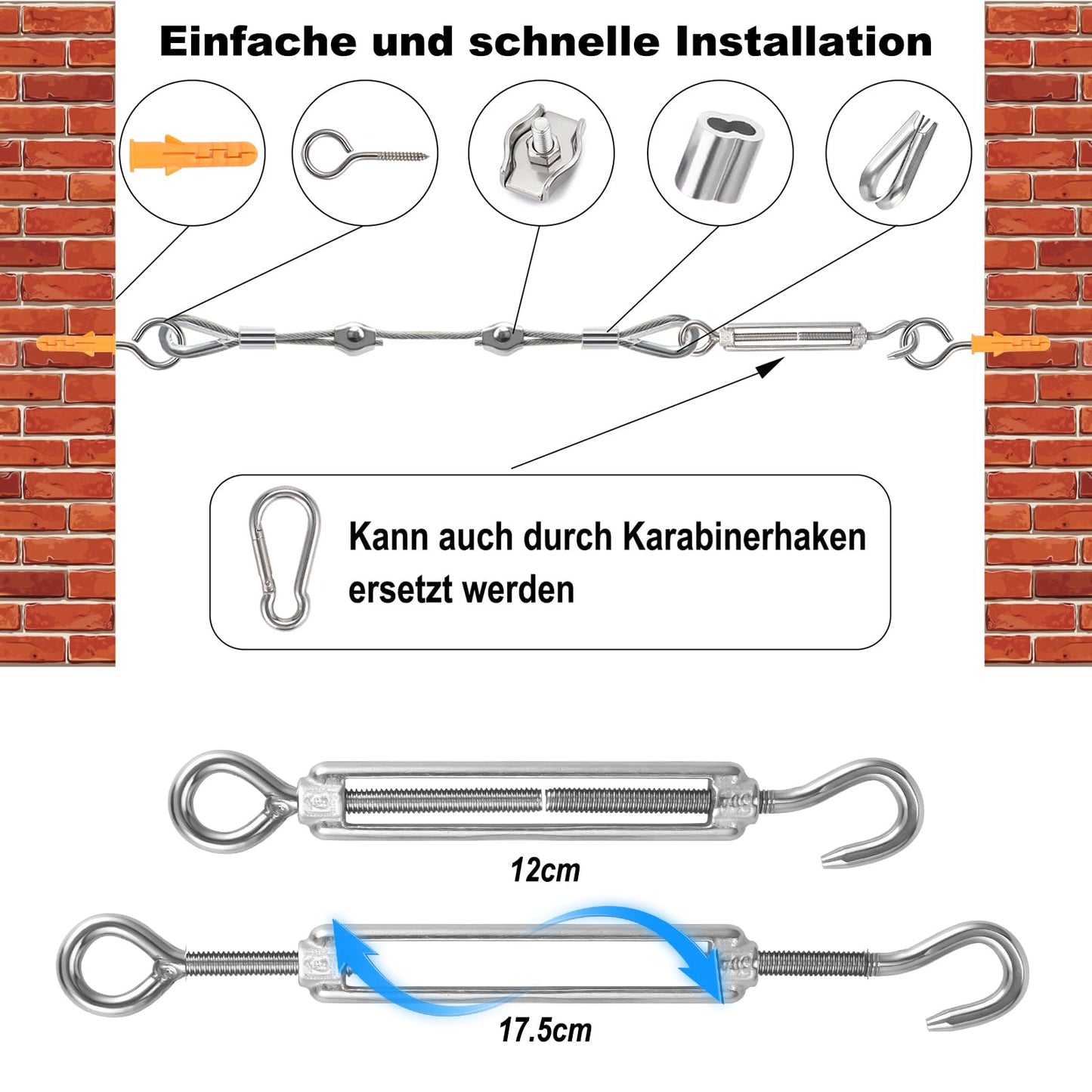 Philtool 73Pcs Wire Rope Kit, 36M Stainless Steel Wire Rope 3mm, 304 Steel Rope Encased with Eyelets Wire Rope Set for Fences, Outdoor Lights, Clothesline, Curtain Wire