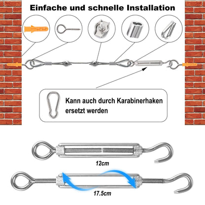 Philtool 73Pcs Wire Rope Kit, 36M Stainless Steel Wire Rope 3mm, 304 Steel Rope Encased with Eyelets Wire Rope Set for Fences, Outdoor Lights, Clothesline, Curtain Wire