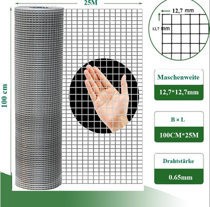 Amagabeli Wire Mesh 1m X 25m, Galvanized & Rustproof (12x12mm) - For Raised Bed, Aviary, Rabbit Fence, Mole Protection | Easy to Cut & Weatherproof