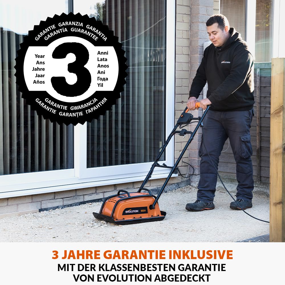 Evolution Power Tools H320-E Hulk Electric Vibrating Rammer, Compactor, Plate Compactor - Ideal for leveling sidewalks, preparing artificial turf areas, patios, block work, sand.