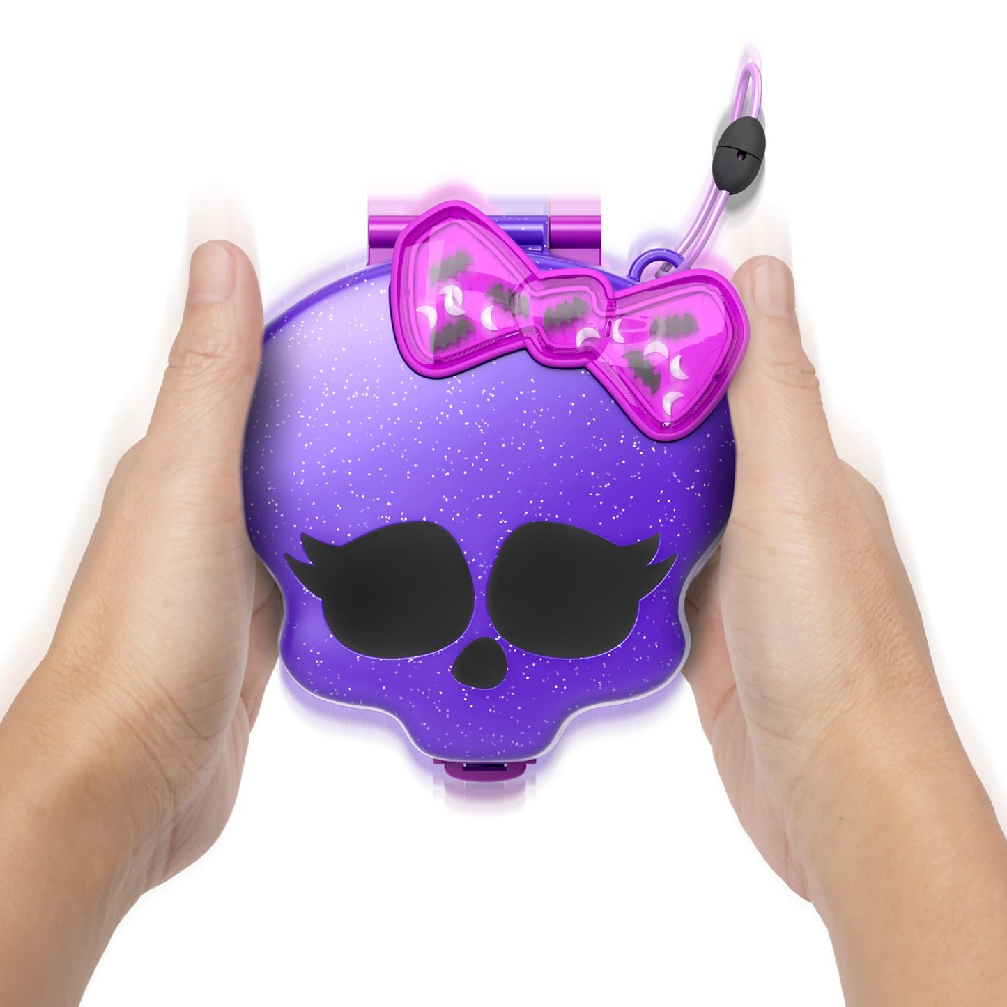 Polly Pocket Monster High playset with 3 small dolls and 10 accessories, school world inside, portable travel toy with storage capability, HVV58