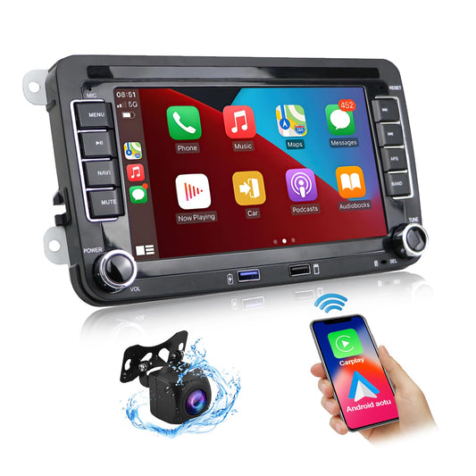 [1+32G] CAMECHO Android 13 Wireless Carplay & Android Auto car radio for VW Golf 5 Golf 6 Skoda Polo Passat Tiguan, 7-inch HD screen with GPS/WiFi/Bluetooth/FM/RDS/HiFi/USB + AHD rear view camera.