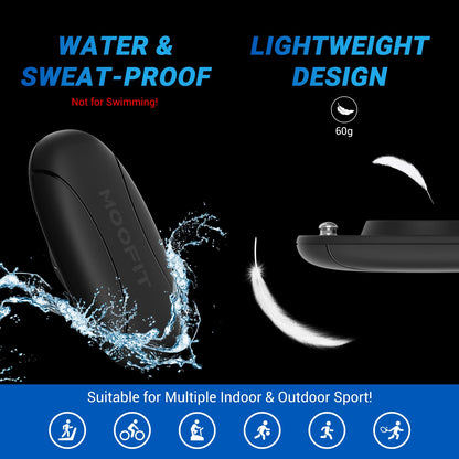 moofit HR8 heart rate monitor chest strap, low energy real-time heart rate data Bluetooth 5.0/ANT+, greater communication range, IP67 waterproof, compatible with iOS/Android apps, fitness equipment, black