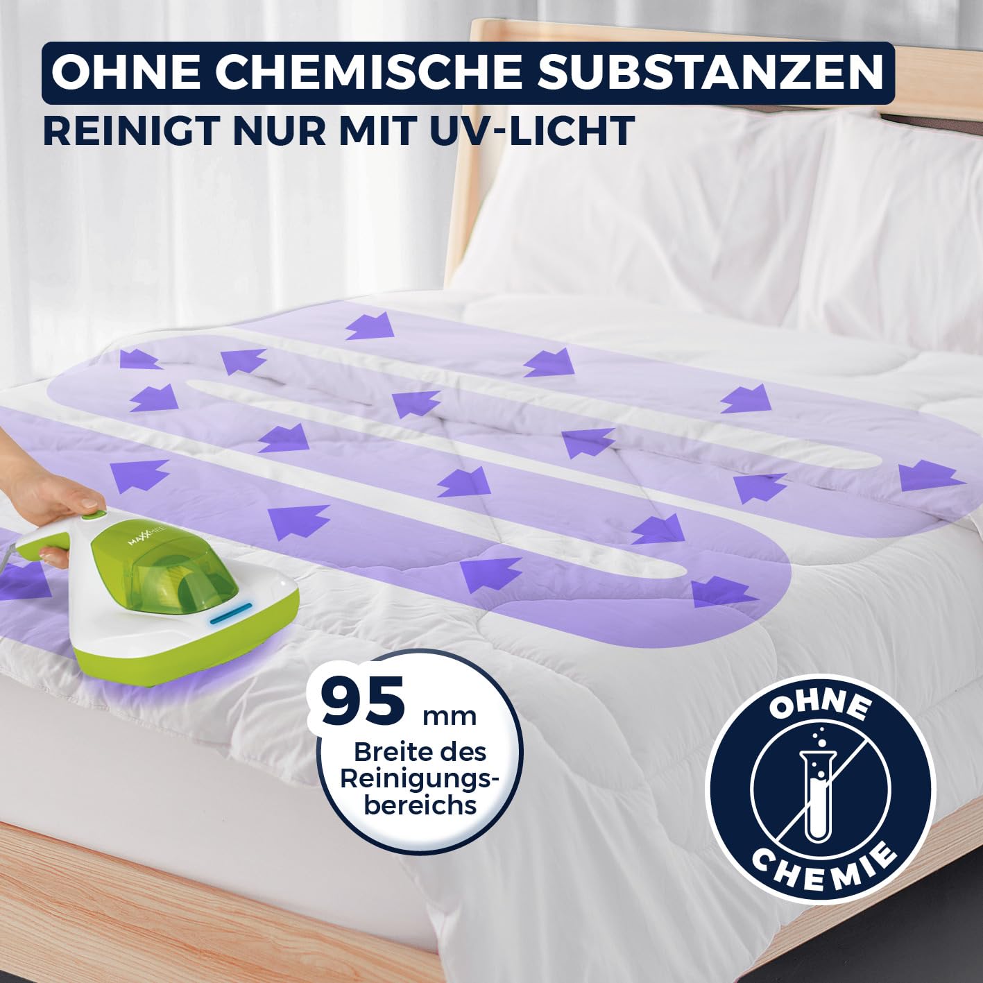 MAXXMEE mite vacuum cleaner | UV-C light & EPA-11 filter | mattress handheld vacuum, anti-mite mattress cleaner for allergy sufferers | destroys 99.9% of all mites, bacteria & bed bugs.