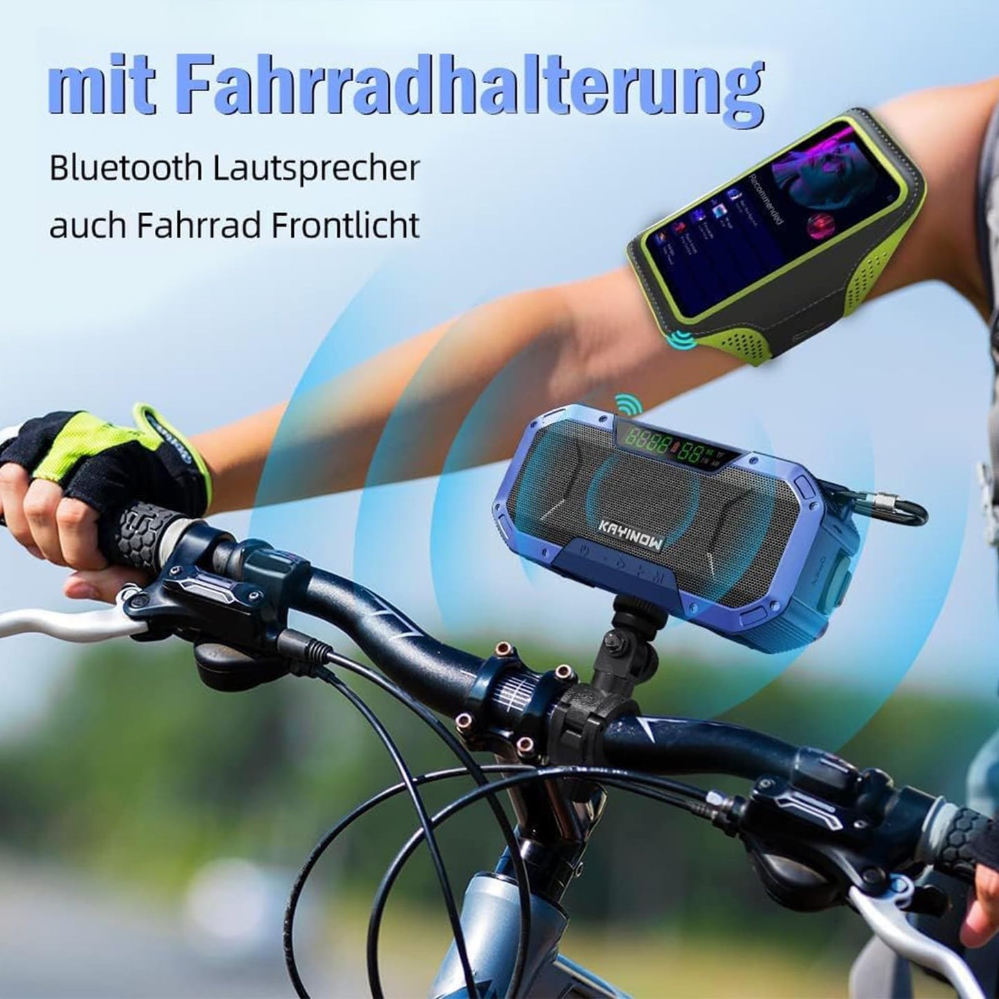 Solar crank radio with Bluetooth speaker, phone charging function, and bike mount. IPX5 waterproof and portable. Emergency AM/FM radio with 5000mAh battery. Perfect for camping and outdoor activities with built-in flashlight and SOS feature.