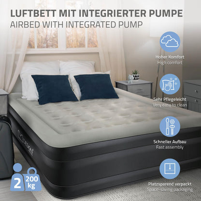 ML-Design air mattress for 2 people 203x157x47 cm Gray, TÜV certified, self-inflating air bed with electric pump 230V, inflatable mattress for camping, guest bed double bed + carrying bag.