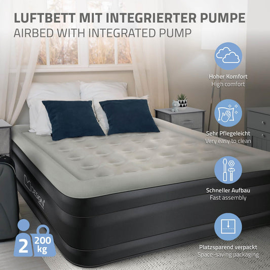 ML-Design air mattress for 2 people 203x157x47 cm Gray, TÜV certified, self-inflating air bed with electric pump 230V, inflatable mattress for camping, guest bed double bed + carrying bag.
