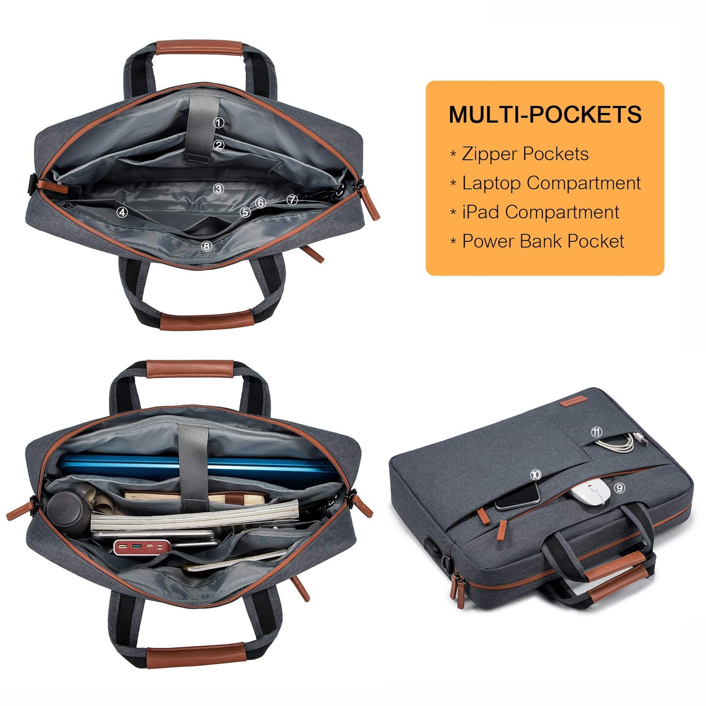 LOVEVOOK laptop bag 17-17.3 inch notebook bag 17-17.3 inch waterproof briefcase men shoulder bag Macbook bag business bags men dark gray
