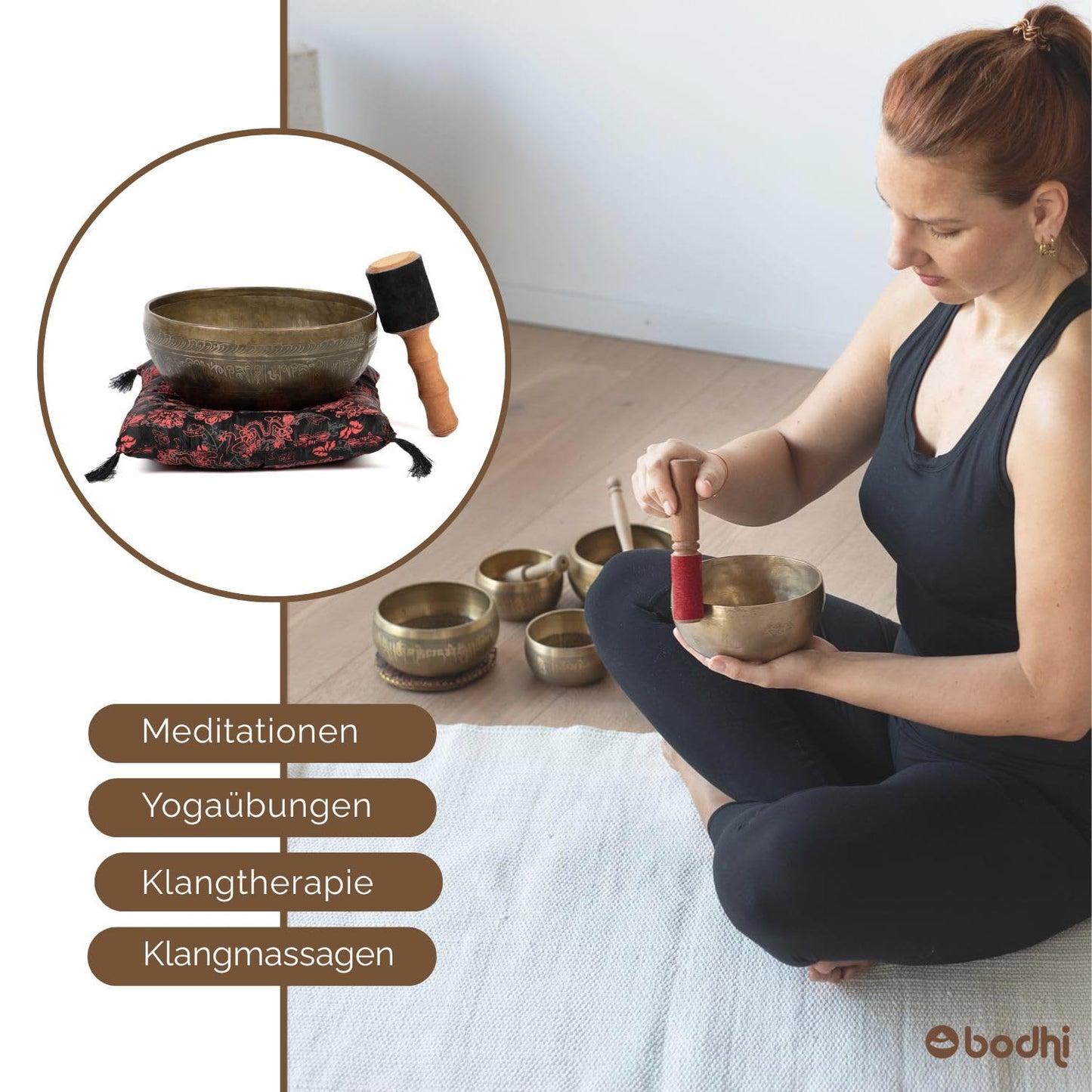 Bodhi Tibetan Singing Bowl | Engraved Singing Bowl | Handcrafted set with cushion & mallet | Ideal spiritual gift | Meditation accessory made of bronze