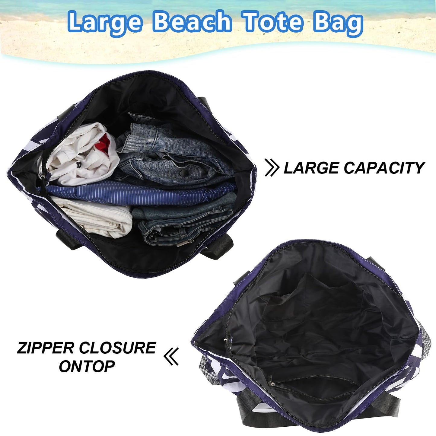 TAHAVICE zipper beach bag for women, large beach bag xxl for family, waterproof ladies' beach bag, beach bag tote for beach trips pool gym.