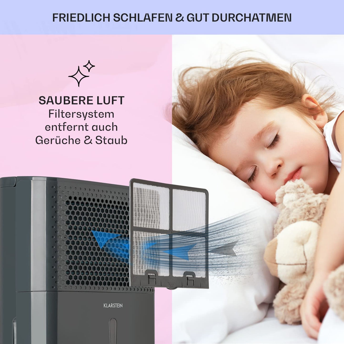 Klarstein Electric Dehumidifier & Air Purifier, 10L Small Room Dehumidifier for Apartment Bedroom Bathroom Basement, Efficient Bathroom/Room Dehumidifier, Electric & Small Air Dehumidifier.