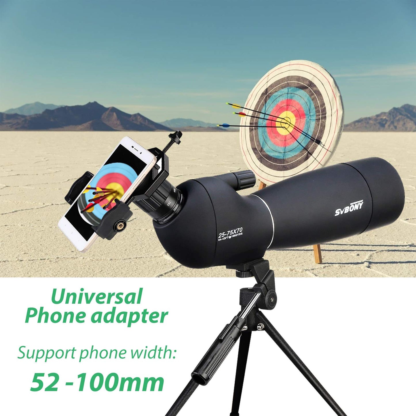 Svbony SV28 Spotting Scope, 25-75x70 Spotting Scope with Tripod, HD BAK4 Prism FMC Lens Spotting Scope with Phone Adapter for target shooting, archery, bird watching, moon viewing.