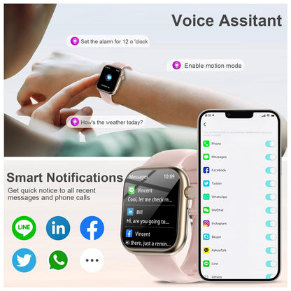 fitonyo Smartwatch for Women with Phone Function, 1.83" Inch Touch Screen Smart Watch, 110+ Sport Modes Sleep Monitor Heart Rate Monitor, IP68 Waterproof Watch, Fitness Tracker Sport Watch Smartwatch for iOS Android, Pink