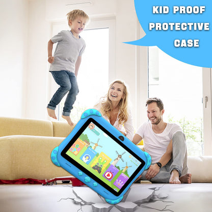 Ascrecem Kids Tablet 7 Inch Android Tablet for Kids with WiFi6 Dual Camera Bluetooth Parental Control Quad Core 2GB 32GB ROM Kids Software Toddler Children's Tablet for ages 3-7 years for girls boys (Blue)
