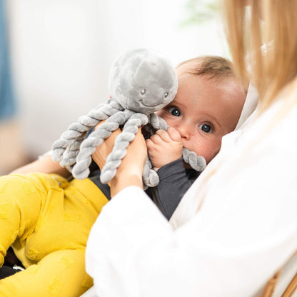 Nattou 877558 Octopus Plush Toy, For Newborns and Preemies, 23 cm, Lapidou, Grey