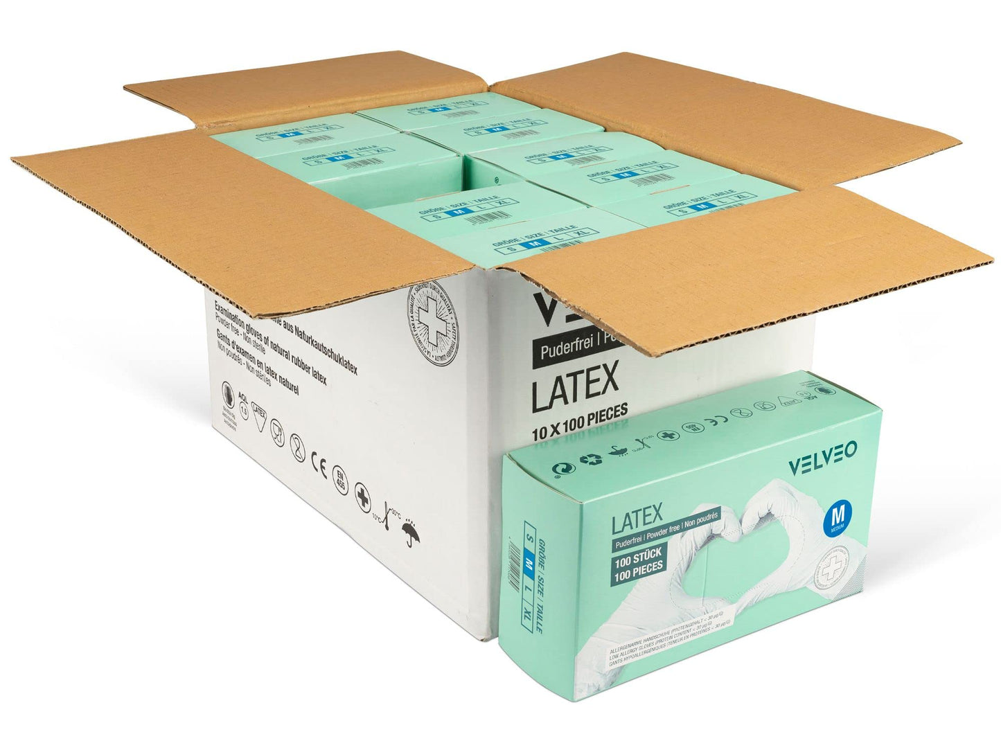 1,000 pieces of latex examination gloves, size selectable: S, M, L, XL Disposable gloves 10 boxes of 100 pieces each size M